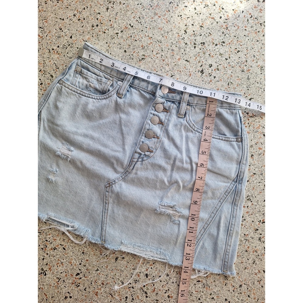 Free People Denim A-Line Mini Frayed Hem Distressed Skirk - Picture 4 of 6